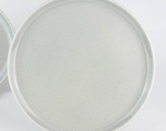 Russel Wright White Light Granite Gray American Modern Dinner Plate, Vintage Steubenville Pottery