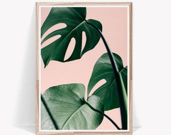 Palm Leaf Print, Wall Print ,Art Print, Pink Wall Art, Tropical Print, Wall Decor, Prints, Large Wall Art, Room Decor, Palm Print, Monstera