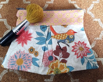 Aqua, pink, and orange pleated pouch or makeup bag