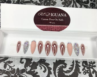 Rose Gold Nails with Matte Accent & Swarovski