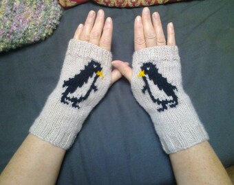 Wrist warmers - penguins - fingerless gloves - mittens