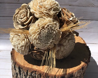 Sola Bouquet, Sola Wedding Bouquet, Rustic Wood Bouquet, Wood and Wheat Bouquet