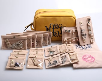 Jewelry Organizer Set 6M+12S+2Board Pouch Bar Necklace Earrings Rings Board Snap Holder protection Case Monogramed Tavel Bag Beige Color