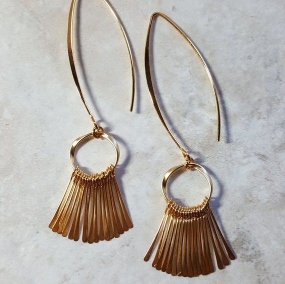 Gold drop earrings gold paddles softly twisted infinity
