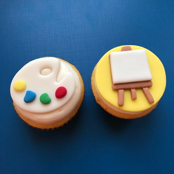 12 Paint Palette Cupcake ToppersFondant