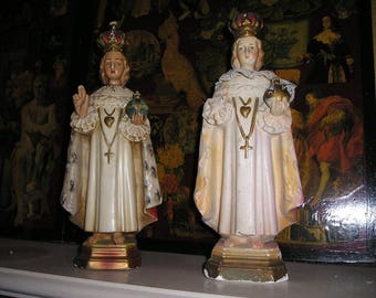 Vintage PR.Infant Jesus of Prague Statue's Church Salvage Shabby Statues.