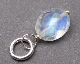 Rainbow Moonstone Pendant, Birthstone Charm, Sterling Silver Wire Wrapped Pendant, Moonstone Jewelry, Fertility Charm, Stone 45