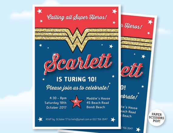 Wonder Woman Birthday Invitation Custom Wonder Woman Invite Wonder Woman Birthday Invitation Custom Wonder Woman Invite