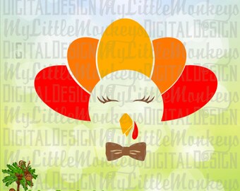 Turkey SVG, Turkey Face SVG, Turkey Face with Bowtie svg, Thanksgiving svg, Kids svg, Commercial Use SVG, Clip Art, Cut File, eps, dxf, png