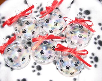 Set of 6 Paw Print Ornaments