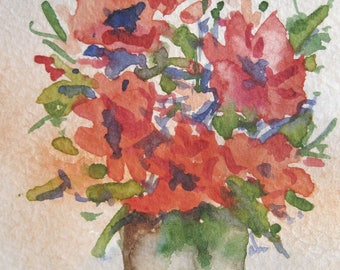 Original ACEO watercolor painting - Bouquet - Miniature Painting, Small Painting, Art and Collectables - ACEO Watercolor 2.5 x 3.5 inches