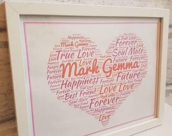Personalised Love heart word art print