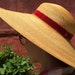 Vintage straw sun hat with red velvet ribbon