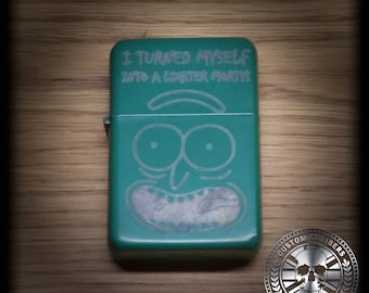 Pickle Green Rick and Morty engraved stainless steel lighter with gift box. Ideal Groomsman, Best man, Stag, Birthday gift.