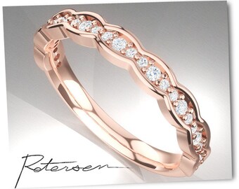 Rose Gold Wedding Band - Art Deco Ring - Stacking Ring - Eternity Ring - Wedding Ring - Promise Ring - Vintage Ring - diamond