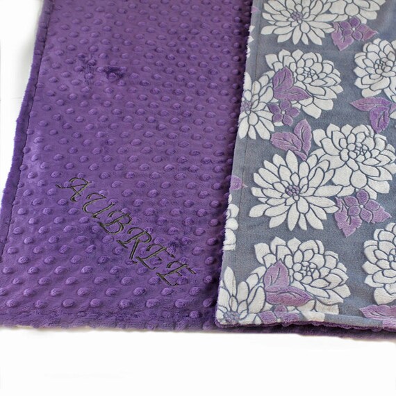 Personalized Baby Blanket, Violet Floral Minky Baby Blanket, Baby shower gift, Nursery Decor, Baby Gift, Baby Girl, Name Baby Blanket