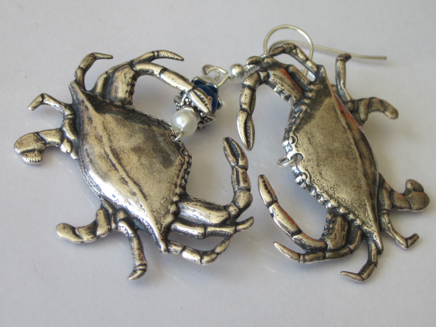 Crab Earrings Antiqued Silver Dangle Earrings Maryland