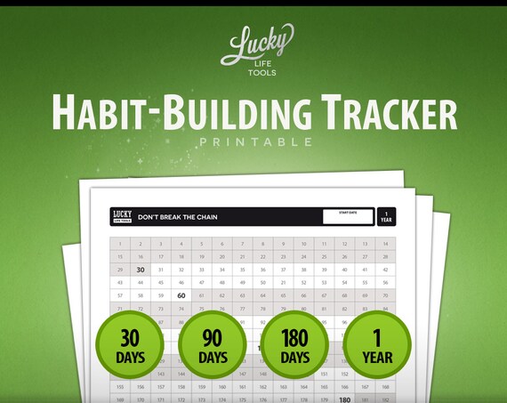 Habit Builder / Tracker & Calendar "Don't break the chain" - 30-day, 90-day, 180-day, 1-year ; Printable PDF; Letter size 8.5"x11"