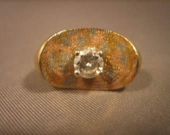 Diamond and Tri-Color Gold Ring 14 Karat Gold