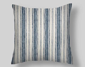 Ticking Pillows, Blue stripe ticking pillow covers, french country style, rustic, farmhouse 18 inch