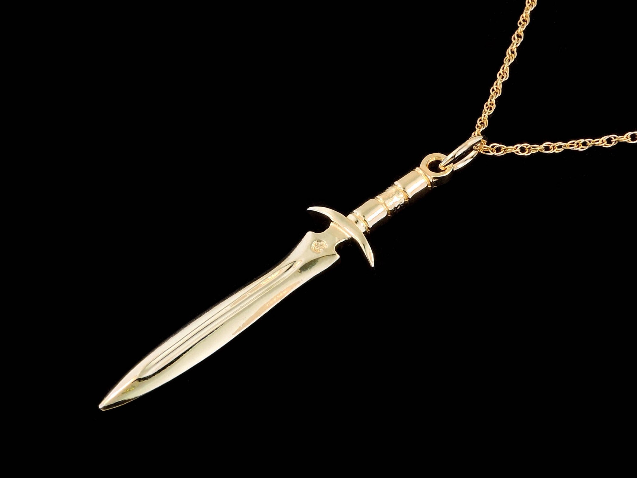 Solid 14K Yellow Gold Short Sword Pendant Necklace Optional