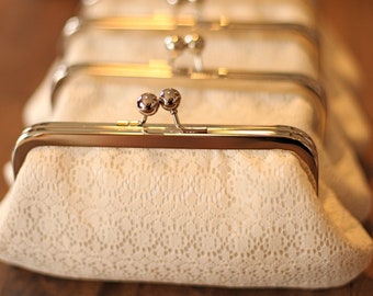 Ivory Shabby Chic Clutch with Nickel Frame