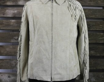 Vintage 1980's cream (Womens/Mens) Fringe suedeJacket / Motorcycle Jacket