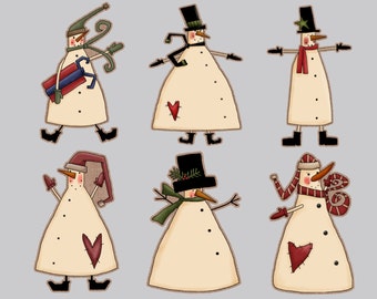 Set of 12 Christmas tags snowman tags primitive snowman tags personalized snowman tags personalized christmas tags