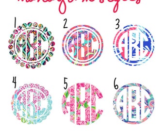 Lilly Inspired Circle Monogram Decal, Yeti Decal, Laptop Decal, Phone Decal, Macbook Decal, Monogrammed Sticker, Car Decal, iPad Decal