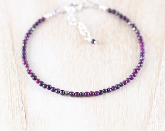 Sugilite Beaded Bracelet in Sterling Silver, Rose or Gold Filled. Dainty Purple Gemstone Stacking Bracelet. Delicate Thin Tiny Bead Jewelry