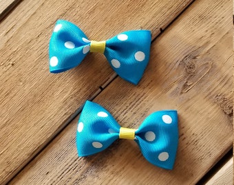 Hair Bow Set, Blue Hair Bow Set, Blue Hair Bows, Polka Dot Bow Set, Blue Polka Dot Bows, Polka Dot Hair Bows, Yellow Hair Bows
