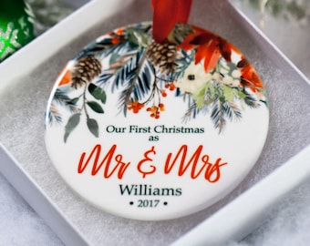 First Christmas Ornament Married 2018 Personalized Wedding Gift for Newlyweds Newlywed Custom Ornaments 1st Christmas Mr and Mrs Gifts