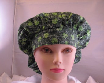 Women's Bouffant Scrub Hat Shamrocks and Swirls