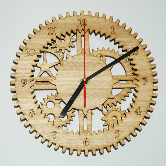 Rustic Wooden Gear & Cogs Lasercut Wall Clock Steampunk