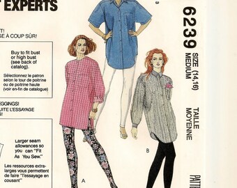 An Oversized, Long or Short Sleeve Shirt and Pull-On Leggings Pattern for Women: Uncut - Size Medium (14-16), Bust 36" - 38" ~ McCall's 6239