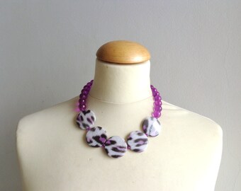 leopard necklace Purple statement necklace
