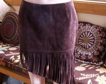Fringe Leather skirt, Brown Fringe Skirt, Pocahontas skirt, Tribal Leather skirt, Festival skirt, size M / L