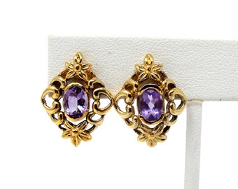 Vintage Gold over Sterling Silver Amethyst Post Earrings