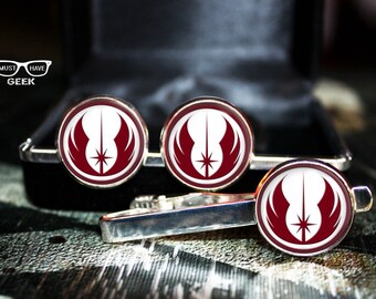 New Jedi Order Cufflinks SET, Star Wars cuff links and tie clip, Jedi Alliance tie clip and cufflinks
