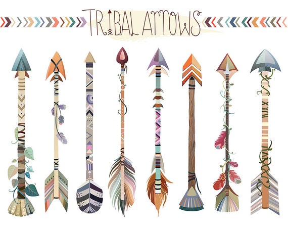 Tribal Arrows Clipart Set of Vector PNG & JPG Files Hand