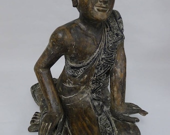 Sitting Buddhist Monk Wood Carving
