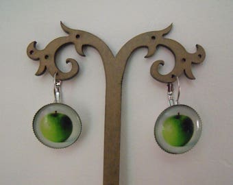 SALE earrings 20mm Apple green glass cabochon