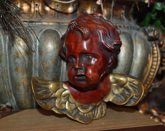 Vintage German Stucco Cherub Angel Head with Wings