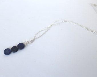 Lapis coin necklace on silver plated chain