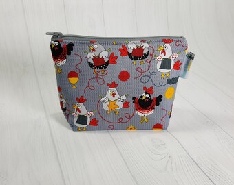Yarn Chickens Zipper Notions Pouch, Mini Zippered Wedge Bag, Craft Pouch NP0044
