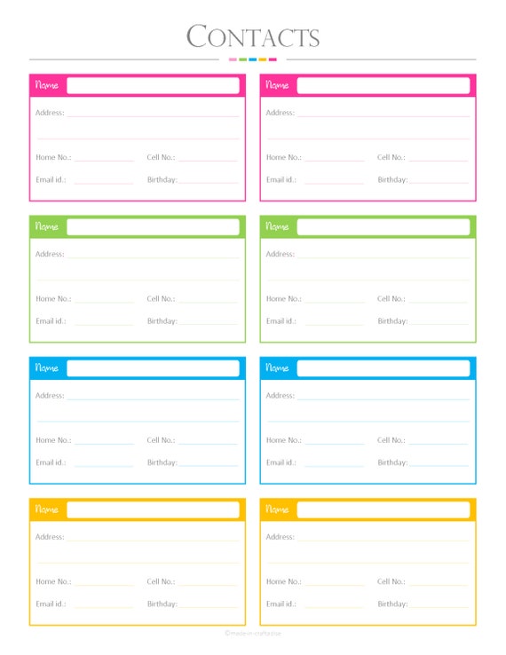 Contacts list PDF Planner contact list checklist list to Contacts list PDF Planner contact list checklist list to