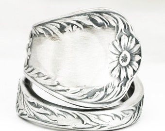 Daisy Ring, Sterling Silver Spoon Ring, Daisy Flower Spoon Ring, Gift for Her, Custom Ring Size, Antique Gorham Marguerite, 5th Wedding 7132