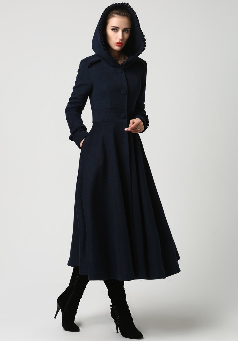 Long Wool Coat Womens Coats Navy Blue Coat Wool Coat