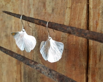 Ginkgo leaf earrings, sterling silver