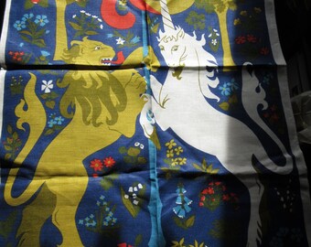 1970s Linen Ulster Tea Towel - Lion and Unicorn - England
